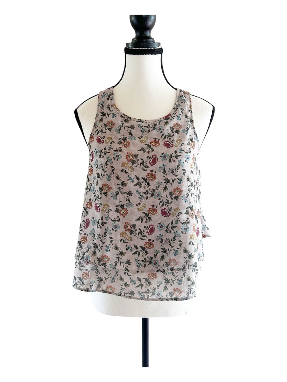 Stradivarius Floral Flowy Layered Camisole Neutral Sleeveless Cropped Small